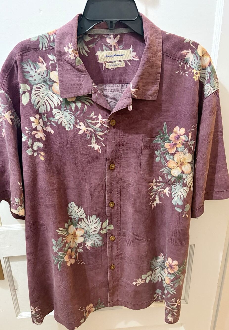 Tommy Bahama Shirt Mens 2XL Silk Hawaiian Purple Floral Island Print Resort XXL